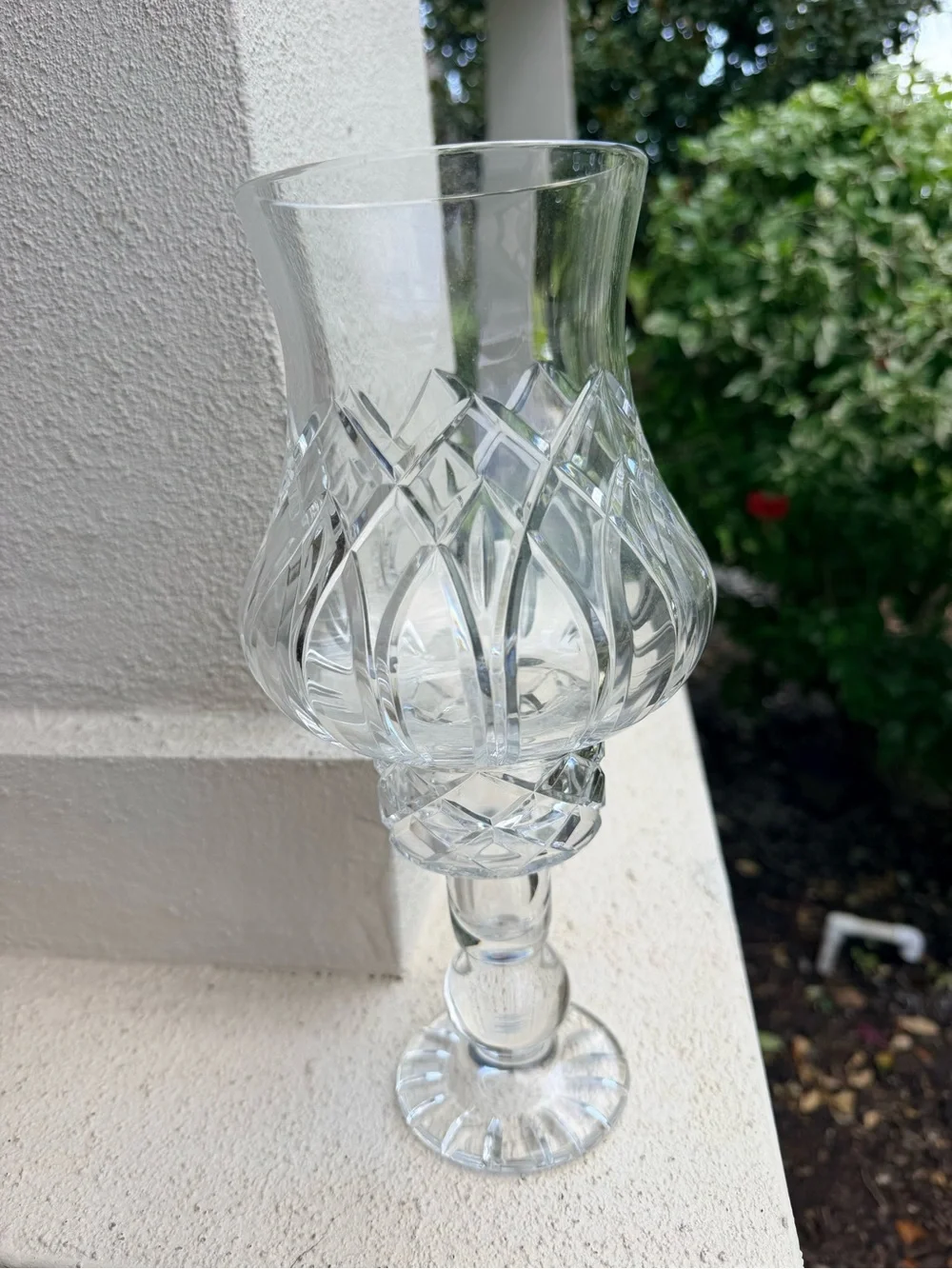 Vintage Cut Crystal Hurricane Vase Candle Holder Clear Heavy Glass 12